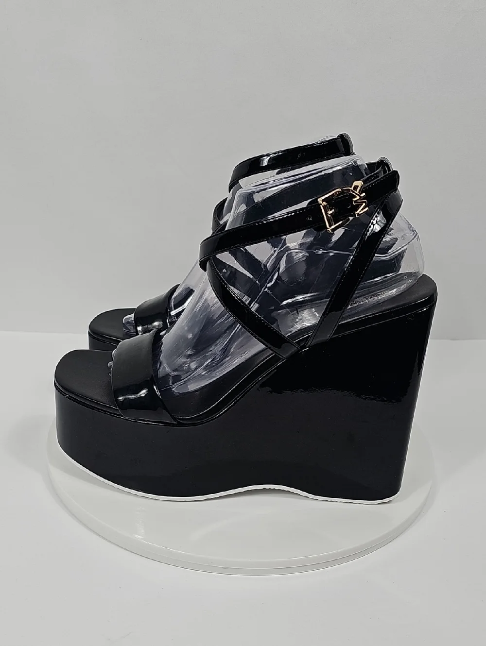NIB Michael Michael Kors Paolo Faux Patent Leather Platform Wedge Heel Black 10